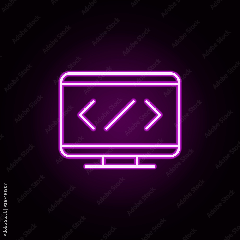 Poster coding neon icon. elements of minimal universal theme set. simple icon for websites, web design, mob