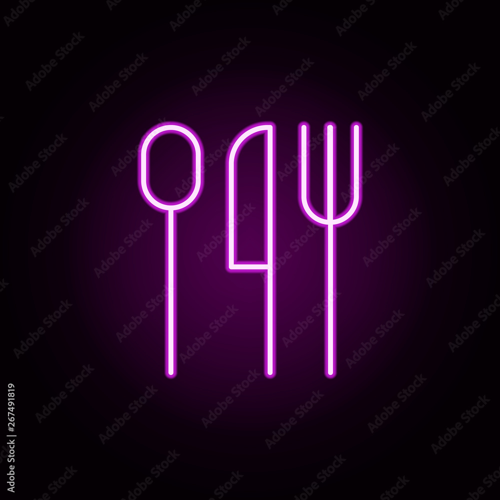 Poster cutlery neon icon. elements of minimal universal theme set. simple icon for websites, web design, mo