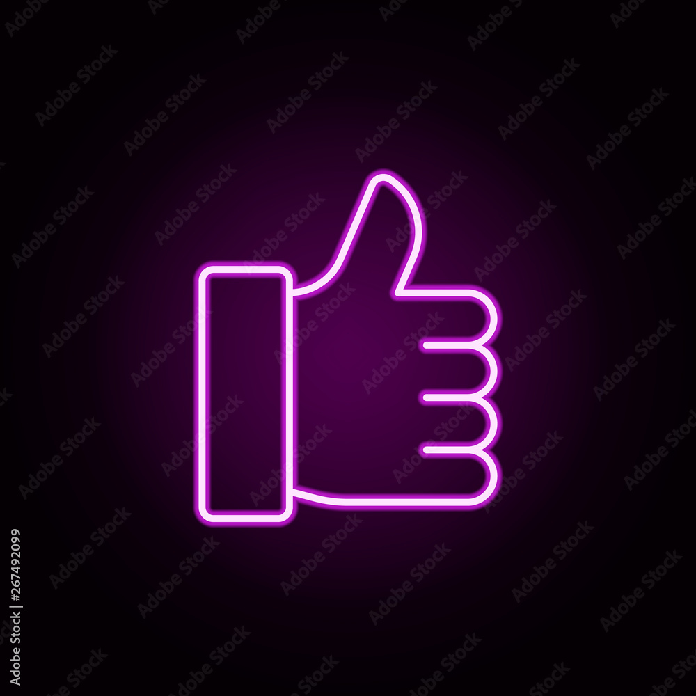 Poster thumb up, like neon icon. elements of minimal universal theme set. simple icon for websites, web des