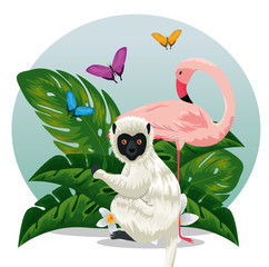lemur with flamish and butterflies animals with leaves