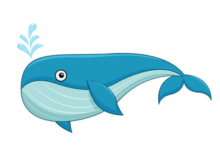 Vector cute cartoon whale isolated on white background. Sea animal vector illustration