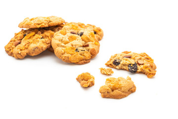 homemade cookies with cornflake raisin and almonds