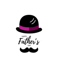 Happy Father's day! Man face with bowler hat and mustache. Flat style vector illustration.