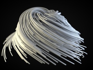white strings growing and flowing on air. 3d illustration with black background