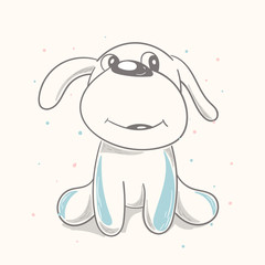 Cute dogcartoon hand drawn vector illustration. Can be used for t-shirt print, kids wear fashion design, baby shower invitation card.