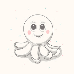 Cute octopus cartoon hand drawn vector illustration. Can be used for t-shirt print, kids wear fashion design, baby shower invitation card.