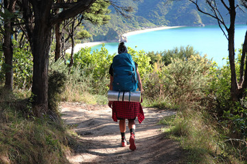 Tramping in Abel Tasman national park, Abel Tasmam Coastal track, New Zealand, Great Walk