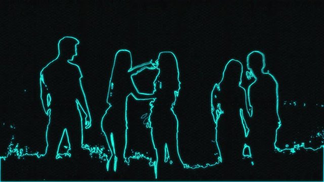 Digital silhouette of a group of friends pointing and looking at the world