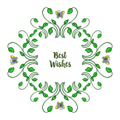 Vector illustration invitation card best wishes for green leafy flower frames with butterflies