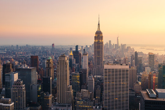 New York City Skyline with Urban Skyscrapers at Sunset, USA © heyengel
