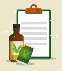 cannabis nature oil in the bottle and bag with check list