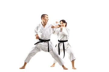 karate girl and boy fighting