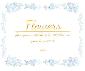 Wreath of roses or peonies flowers with violet, yellow and pink colors. Floral Frame design elements for your wedding invitation and greeting card. Hand drawn vector illustration. Line art. Sketch.