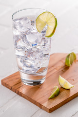 Clear lime drink with ice