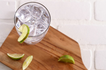 Clear lime drink with ice