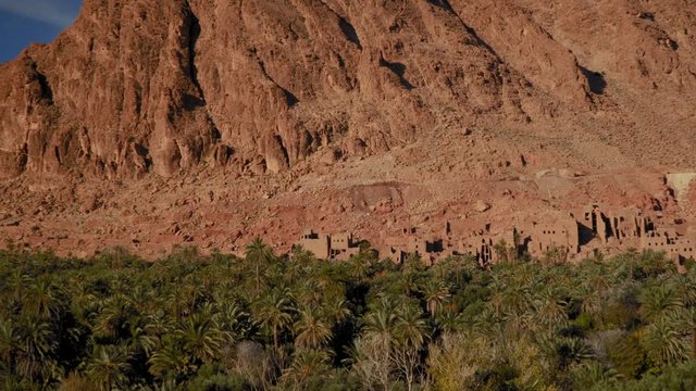 Zoom in shot of ancient african mud houses in Gorges du Todra Morocco