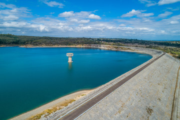 Fototapeta na wymiar Cardinia Reservoir and dam wall - aerial view. Melbourne, Australia