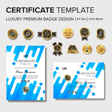 Blue Certificate Design With Badge