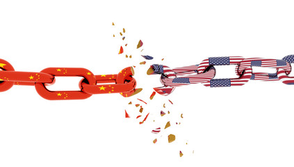 commercial war china usa ameriaca  flags and chain broken - 3d rendering © sea and sun