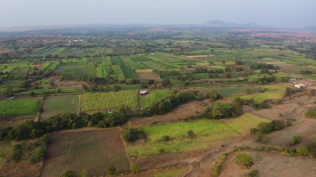 Aerial View of Agricultural Farm Land with crops
