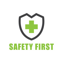 Green color Safety first text symbol on white