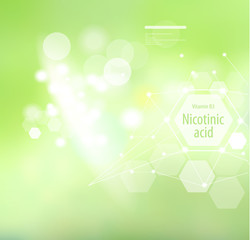 Vitamin B3 nicotinic acid on an abstract background.