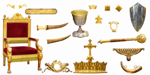 Golden elements of the royal, imperial interior isolated