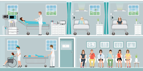 Patients and doctor in hospital.