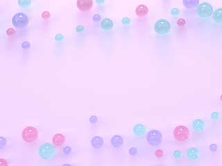 flat lay pink pastel scene many spheres/ball colorful center copy space 3d rendering