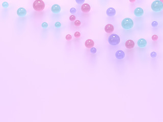 flat lay pink pastel scene many spheres/ball colorful bottom copy space 3d rendering