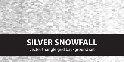 Triangle pattern set Silver Snowfall. Vector seamless geometric backgrounds
