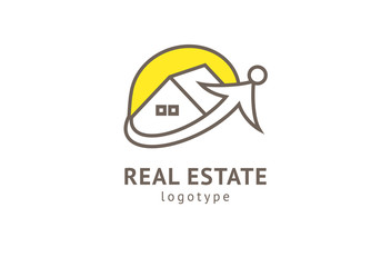 Naklejka premium Abstract real estate agent logo icon vector design. Rent, sale of real estate vector logo, House cleaning, home security, real estate auction. Vector building logo concept.