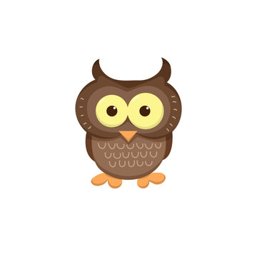 Image of an owl in the cartoon style. Cool picture is great for children's products: clothes, textiles, postcards, stationery products and other things. Vector illustration.