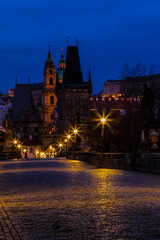 Fototapeta na wymiar Prague's landmark Charles Bridge at Twilight