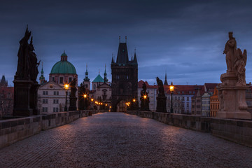 Fototapeta na wymiar Prague's landmark Charles Bridge at Twilight