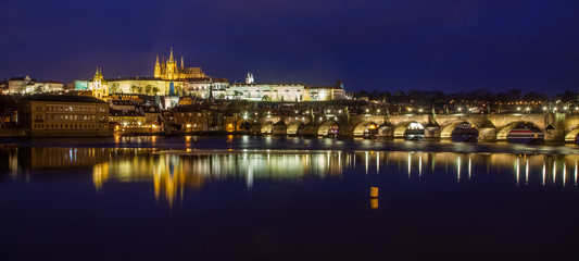 Fototapeta na wymiar Panorama of the Prague cityscape at twilight