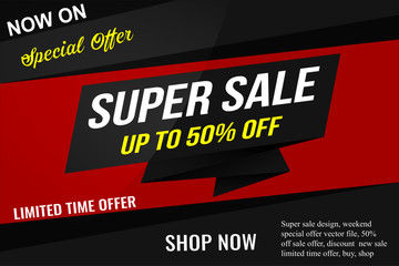 Super Sale background design, half price 50% sale offer