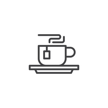 recommend clip art: Hot tea cup line icon. linear style sign for mobile concept and web design. Tea cup with tea bag outline vector icon. Take a break symbol, logo illustration. Pixel perfect vector graphics
