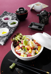 Delicious Japanese cuisine atmosphere, fish raw rice