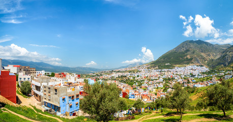 Panorama of Chefchaouen blue city, Morocco, North Africa