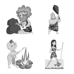 Isolated object of survival   and history  sign. Collection of survival   and prehistory stock vector illustration.