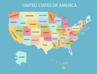 United States America map with colors and names of states - 267511663
