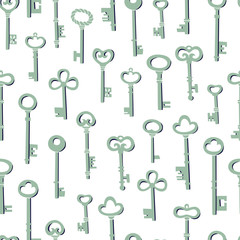 Vector Seamless Colorful Pattern with Retro Style Key on White Background.