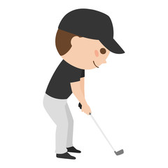 若い男性のイラスト。スポーツのゴルフを楽しんでいる若い男性。
