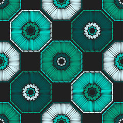 Trendy seamless pattern designs. Octagons and snowflakes from ethnic stripes. Boho. Vector geometric background. Can be used for wallpaper, textile, invitation card, wrapping, web page background.