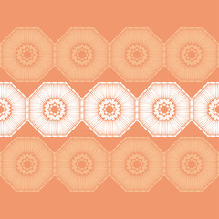 Trendy seamless pattern designs. Octagons and snowflakes from ethnic stripes. Boho. Vector geometric background. Can be used for wallpaper, textile, invitation card, wrapping, web page background.
