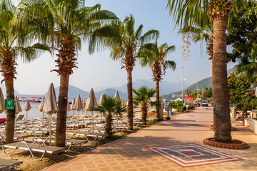 Beautiful promenade with palm trees in Marmaris. Turkey.