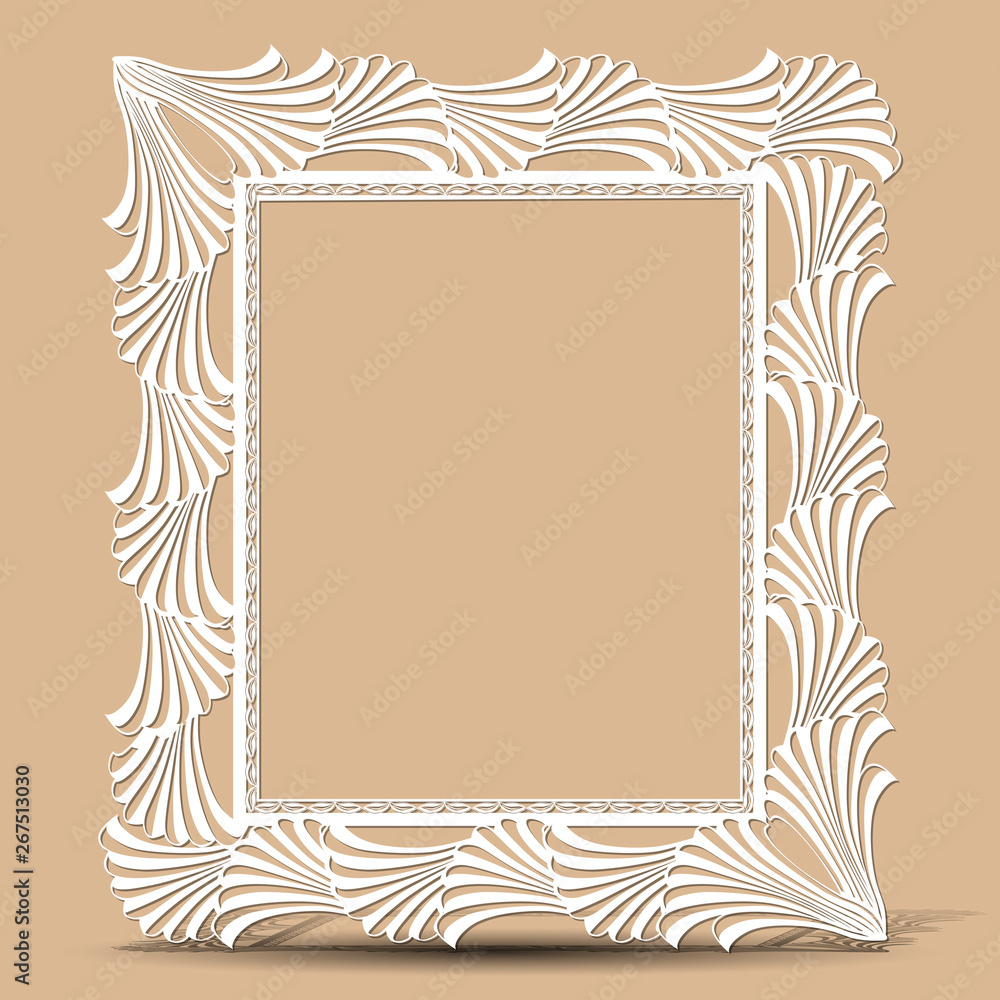 Wall mural carved vintage frame made of paper photo with shadow