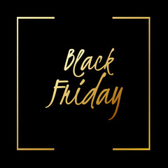 Black friday sale banner. Black Friday Sale Poster with gold frame and text on Dark Background. Shop now.