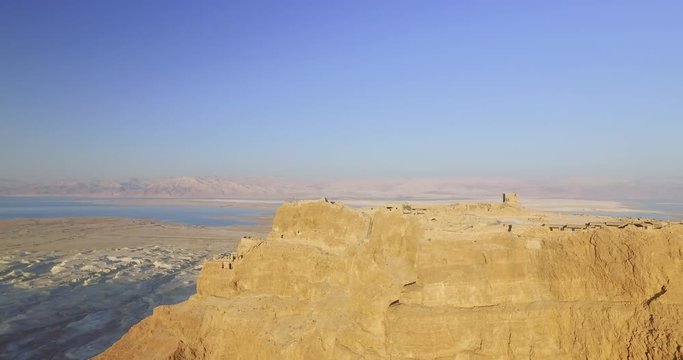 Flying around The Masada Fortress with Blue Sky